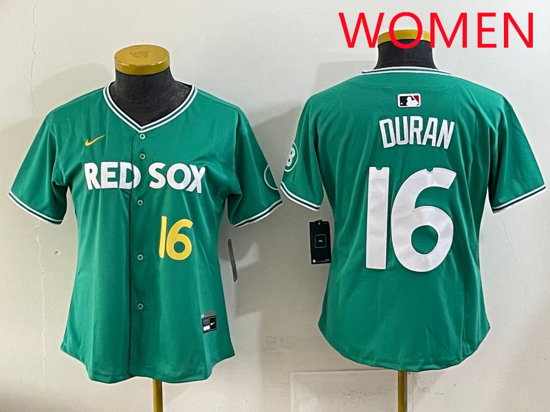 Women 2025 Boston Red Sox #16 Duran Dark Green Joint Name Nike MLB Jersey style 5->women mlb jersey->Women Jersey
